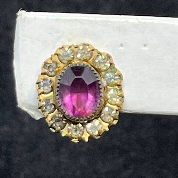 Vintage 1/20 12k Gold Filled Pink & Clear Rhinestone Screw Back Earrings (3522) - Picture 2 of 7